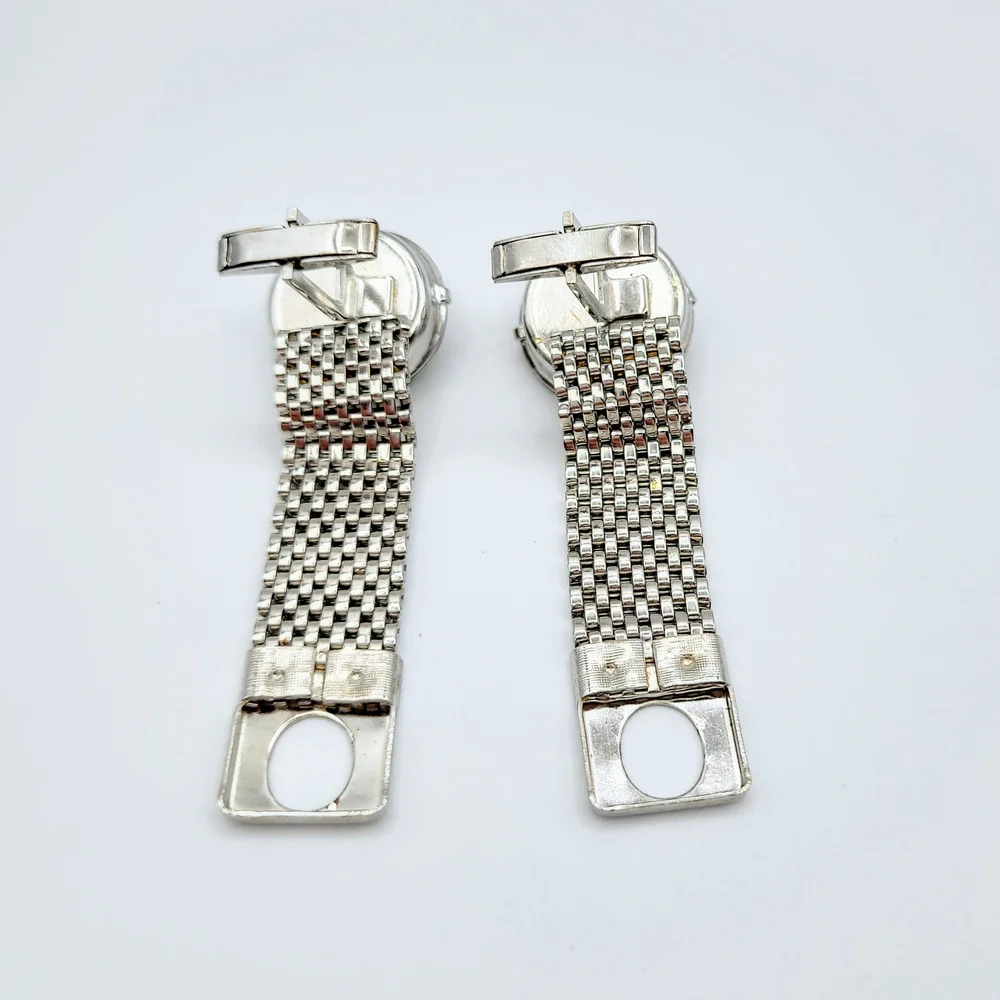 Vintage Rainbow Rivoli Crystal Silver Tone Mesh Cufflinks - Picture 10 of 12